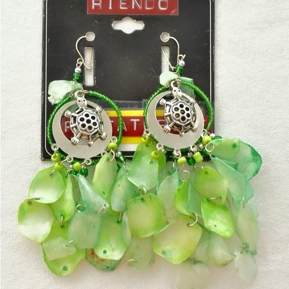 Dangle cluster earrings turtle inspired - Picture 3 of 4